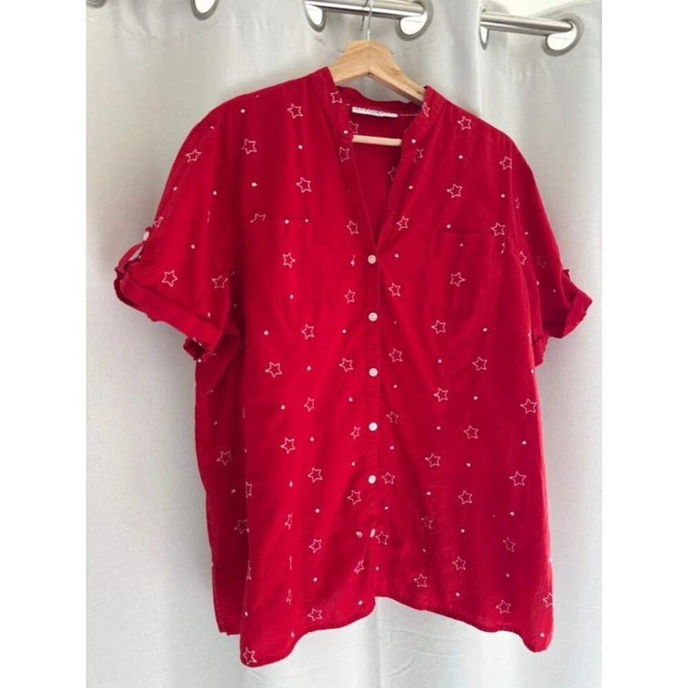 Red bottom down shirt short sleeve stars embroidered Sag Harbor